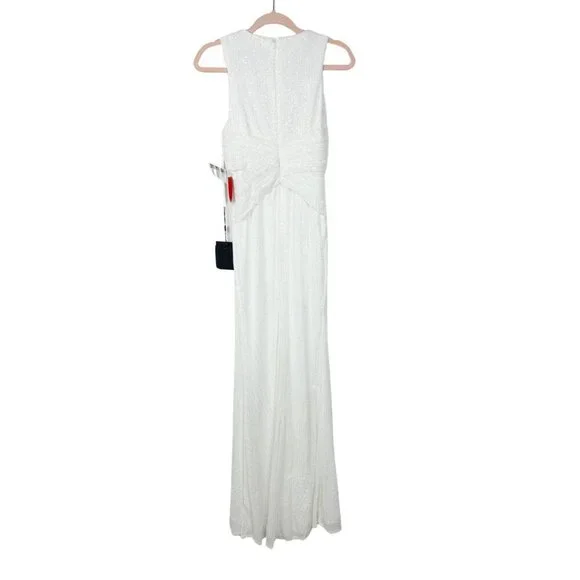 NWT Mac Duggal V-Neck Sequin Wrap Waist Gown White 8 #7667 - Picture 6 of 9